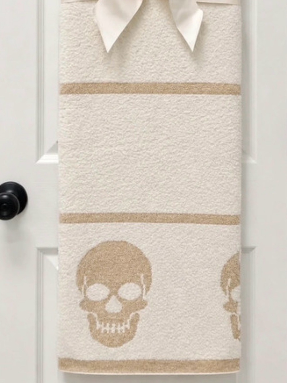 Plush Cream & Tan Skull Hand Towel - Home Bath